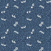 A cadet blue fabric featuring deep indigo swirls and scattered white eyes peeking through.