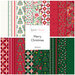 Square collage of ivory, red, and green Christmas-themed fabrics from the Merry Christmas collection.