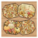 Four panel placemats in autumnal fabrics on a wooden tabletop background.