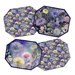 Four panel placemats in purple floral fabrics isolated on a white background. 