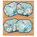 Four panel placemats in bright dragonfly themed fabrics on a wooden tabletop background.