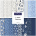 Square collage of ocean themed fabrics in hues of blue, white, and grey.