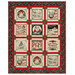 The completed Holiday Cheer Panel Quilt, colored in black, cream, red, and green fabrics, isolated on a white background. 