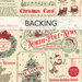 Cream swatch of fabric with a green and red newsprint style design; a transparent banner at the top reads "Backing." 