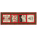 The completed Holiday Cheer Table Runner, colored in black, cream, red, and green fabrics, isolated on a white background. 