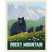 Fabric panel with a park poster design for Rocky Mountain National Park depicting a scene of black bears on a mountain background.
