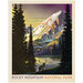 Fabric panel with a park poster design for Rocky Mountain National Park depicting a scene of a mountain lakeside. 