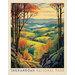 Fabric panel with a park poster design for Shenandoah National Park depicting a scene of the valley flanked by trees. 