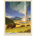 Fabric panel with a park poster design for Yellowstone National Park depicting a scene of the geysers with a bison.