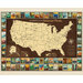 Fabric panel with a map of the United States accented with an assortment of national park poster designs.