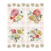 A linen white fabric panel featuring four large watercolor floral bouquets framed by soft pink plaid with rows of smaller flowers.