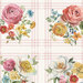 A closeup of the panel showcasing the floral arrangements and pale pink plaid.