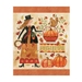 Digital design of the Feels Like Fall panel with a woman wearing black, orange, and red next to pumpkins and a squirrel.