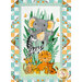 A close up on the panel of the quilt, showing details on the stylized animal illustrations and some of the patchwork.