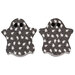 The two completed Ghostly Hot Pads, colored in gray and white glow in the dark fabrics from the Frank and Friends collection, isolated on a white background. 