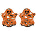 The two completed Ghostly Hot Pads, colored in orange and black fabrics from the Frank and Friends collection, isolated on a white background. 
