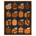 The completed Mini Pumpkins wall hanging project, colored in black, orange, and gray fabrics from the Pumpkin Grove collection by Maywood Studio, isolated on a white background. 