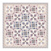 Mockup of the completed Twilight Tulips quilt, a patchwork project in cream, dusky purple, blue, and pink.