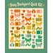 Mockup of the completed quilt, colored in a rainbow of prints from the Popcorn collection on a teal background.