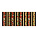 Black border stripe fabric with a repeat of red floral bunches, music measures, and floral vines.