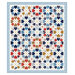 Mockup of the completed E. Pluribus Unum Quilt, a patchwork of dynamic shapes in patriotic colors.