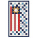 Mockup of the completed wall hanging, a patchwork flag of dynamic shapes in patriotic colors.
