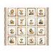 Cream fabric panel with 16 different earth-tone boxes of illustrated safari animals.