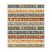 Cream border print fabric with earth-tone stripes of florals and safari animals.