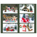 Panel featuring six blocks of squirrels in snowy holiday scenes with gifts, decorations, and winter props.