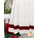 A close up on the fabric stripe through the bottom of the towel.