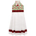 The completed Hanging Towel colored in red, cream, and mint green fabrics from the Evergreen Wishes collection by Riley Blake Designs, isolated on a white background. 