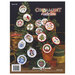 Back cover of the cross stitch pattern with the finished designs on a black background.