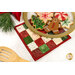 A stylized shot of the hot pad, staged with a wooden spoon and coordinating plate of decorated and frosted Christmas cookies.