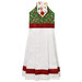 The completed Hanging Towel colored in red, green, and white fabrics from the Barnyard Christmas collection by Northcott Fabrics, isolated on a white background. 