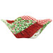 One of the bowl cozies, colored in red, green, and white fabrics from the Barnyard Christmas collection by Northcott Fabrics, isolated on a white background. 
