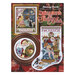 Front cover of the cross stitch pattern with the finished projects displayed on a festive background.