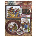 Front cover of the cross stitch pattern with the finished projects displayed on a festive background.