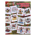 Front cover of the cross stitch pattern with the finished projects displayed on a Christmas tree background.