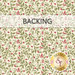Swatch of cream fabric with swirling holly leaves and red berry accents; a transparent banner at the top reads "Backing." 