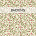 Swatch of cream fabric with swirling holly leaves and red berry accents; a transparent banner at the top reads "Backing." 