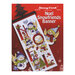 Front cover of the cross stitch pattern with the finished banner staged on a red background.