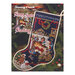 Front cover of the pattern booklet showing the finished stocking displayed on a Christmas tree background.
