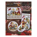 Front cover of the cross stitch pattern with the finished projects staged on a decorated background.