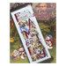 Front cover of the cross stitch pattern with the finished banner staged on a Christmas tree background.