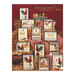 Front cover of the Hen Pecked cross stitch book with all of the finished designs in black frames lying on hay bales and a red picnic blanket.