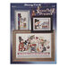 Front cover of the cross stitch pattern with the finished projects staged on a blue background.