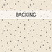 Cream swatch of fabric with tossed black hand drawn stars; a transparent banner at the top reads "Backing." 