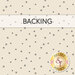 Cream swatch of fabric with tossed black hand drawn stars; a transparent banner at the top reads "Backing." 