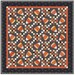 Patchwork quilt with repeating autumn-colored triangular motifs and a dark border.