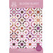 Patterned quilt fabric pattern labeled “Bloom Burst” with pink and brown geometric quilt design.